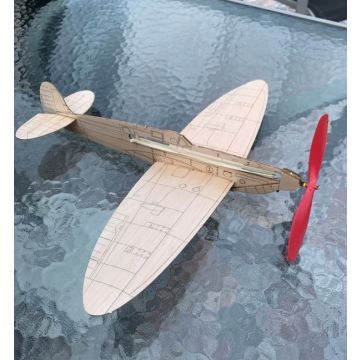 LASERTEILESATZ GUMMIMOTOR-FREIFLUGMODELL SPITFIRE MIT GRAVUR