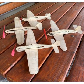 KOMBIPACK: 4 LASERTEILESÄTZE GUMMIMOTOR-FREIFLUGMODELLE FW 190, BF 109, SPITFIRE UND HAWKER HURRICAN
